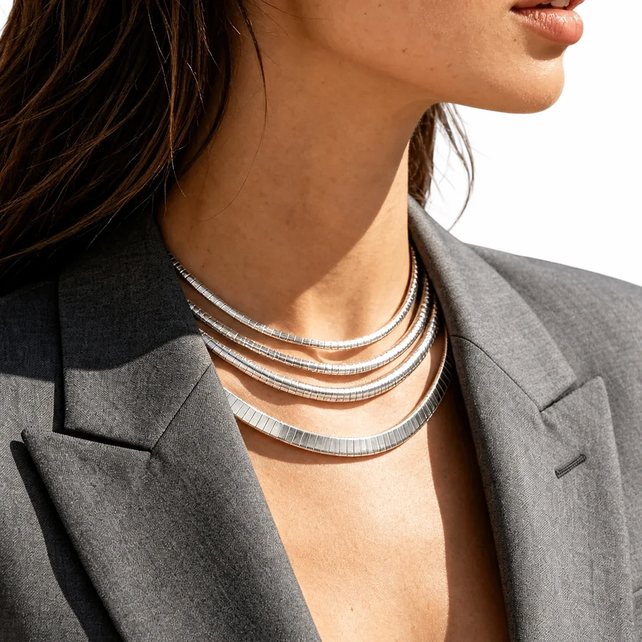 Sleek Gold PVD Ribbed Omega Chain Necklace