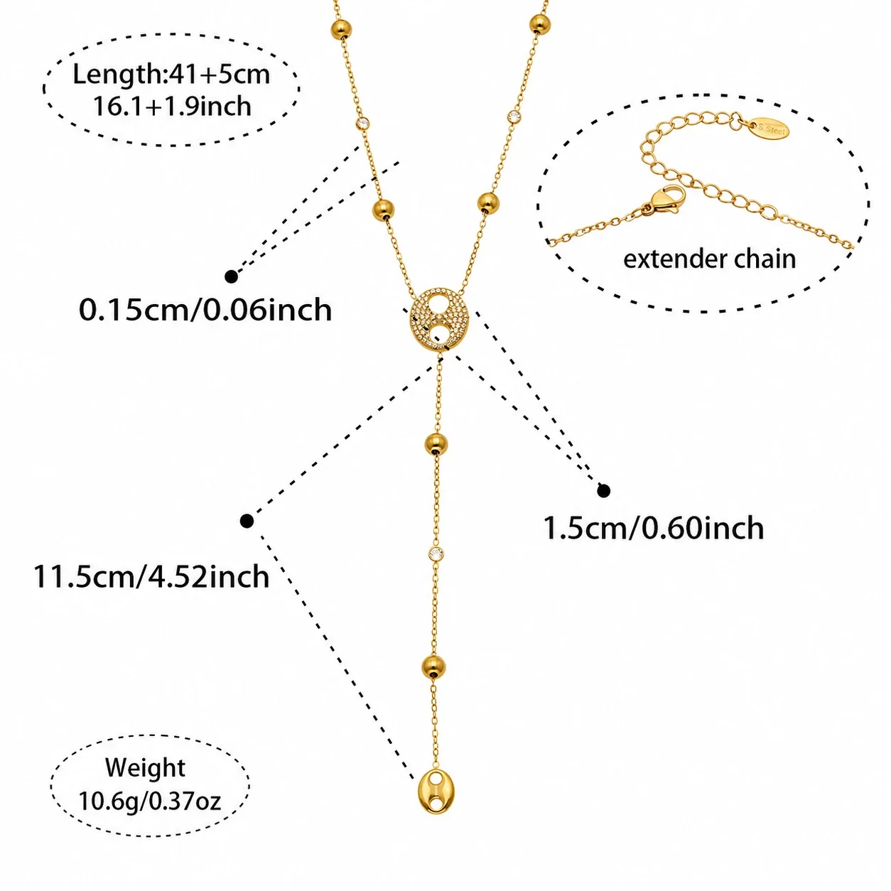 Pavé Circle & Bead 18K Gold-Plated 316L Y Necklace - Gold Y