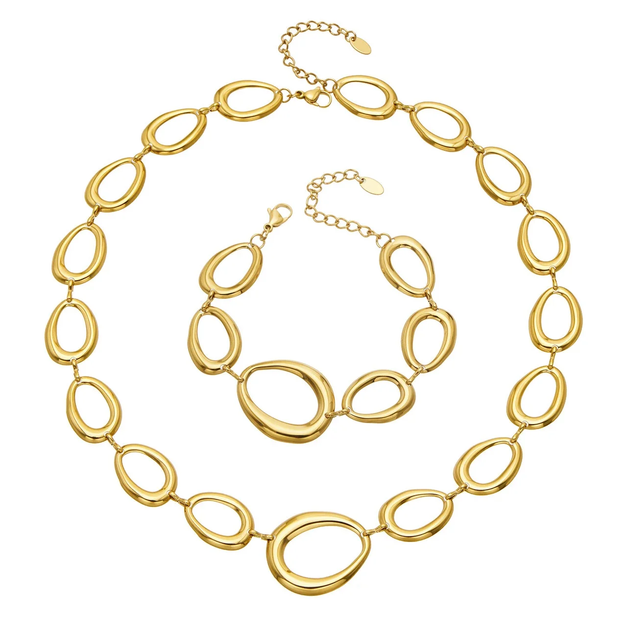 Oversized 18K Gold PVD Oval Link 316 Stainless Steel Jewelry Set