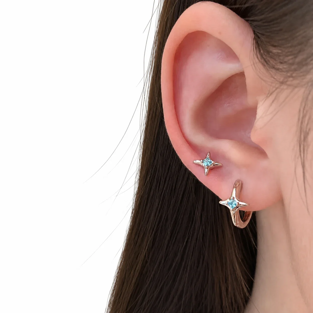 Celestial 316 Stainless Steel Star CZ Huggie Earrings