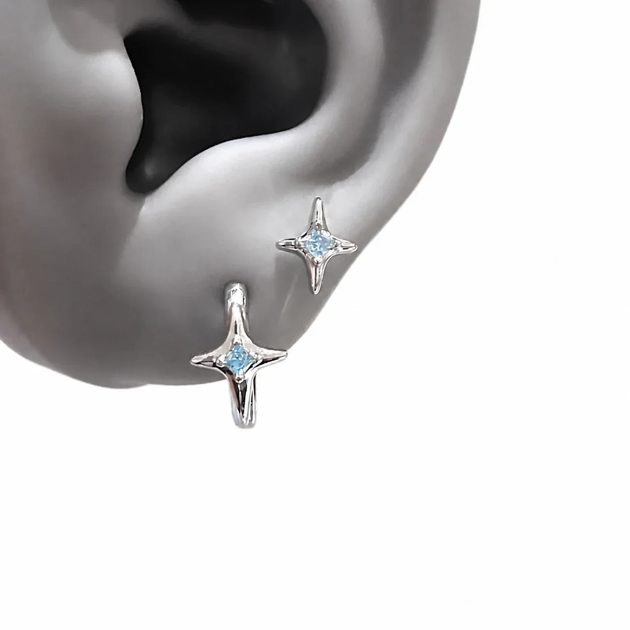 Celestial 316 Stainless Steel Star CZ Huggie Earrings