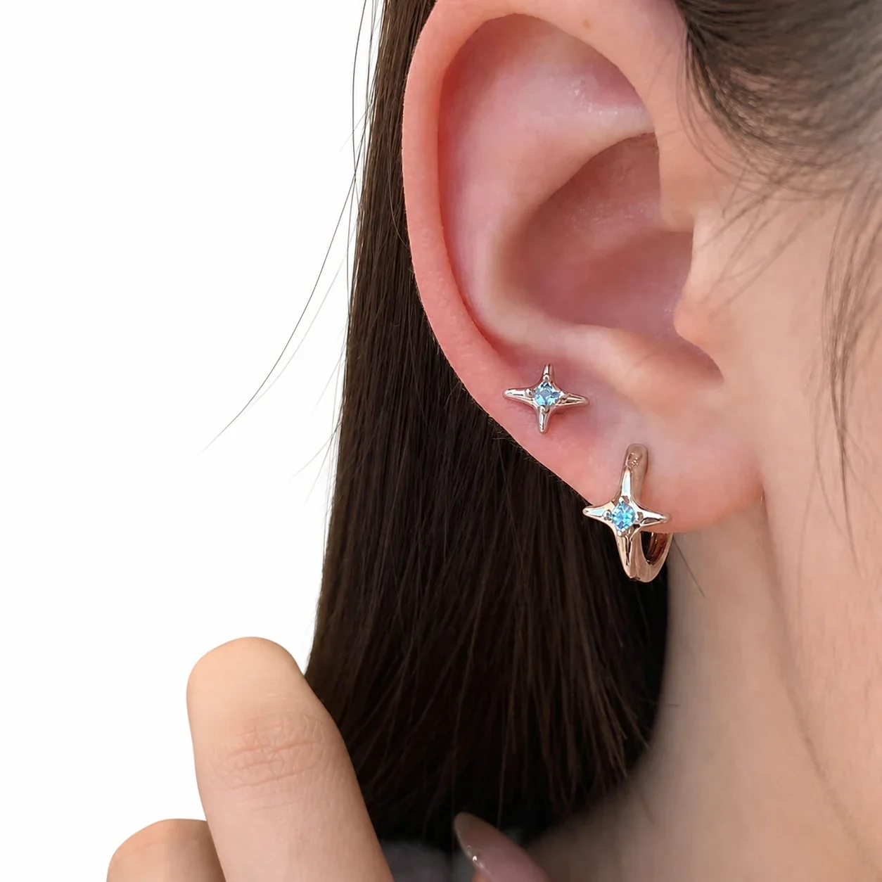 Celestial 316 Stainless Steel Star CZ Huggie Earrings