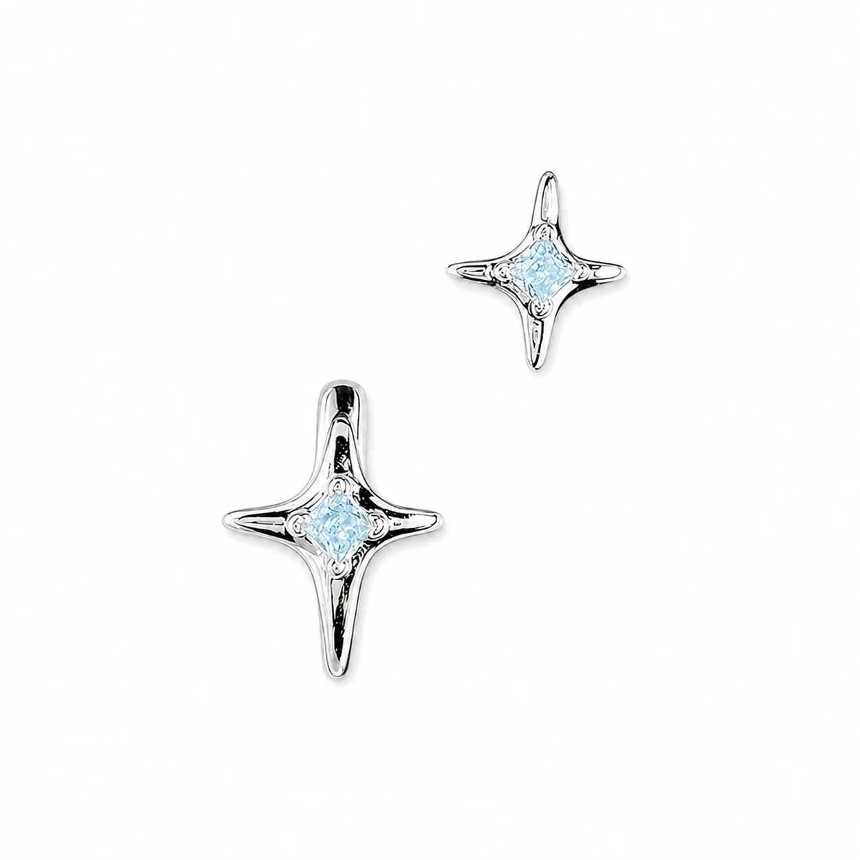 Celestial 316 Stainless Steel Star CZ Huggie Earrings - Star Double Piercing - Blue