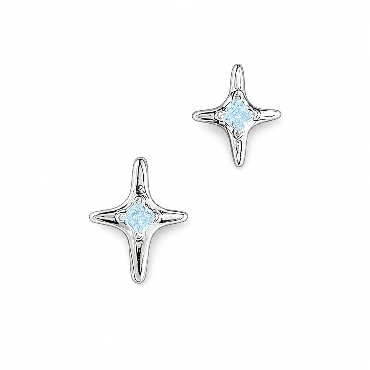 Celestial 316 Stainless Steel Star CZ Huggie Earrings - Blue Sea Star Straight Stud Single