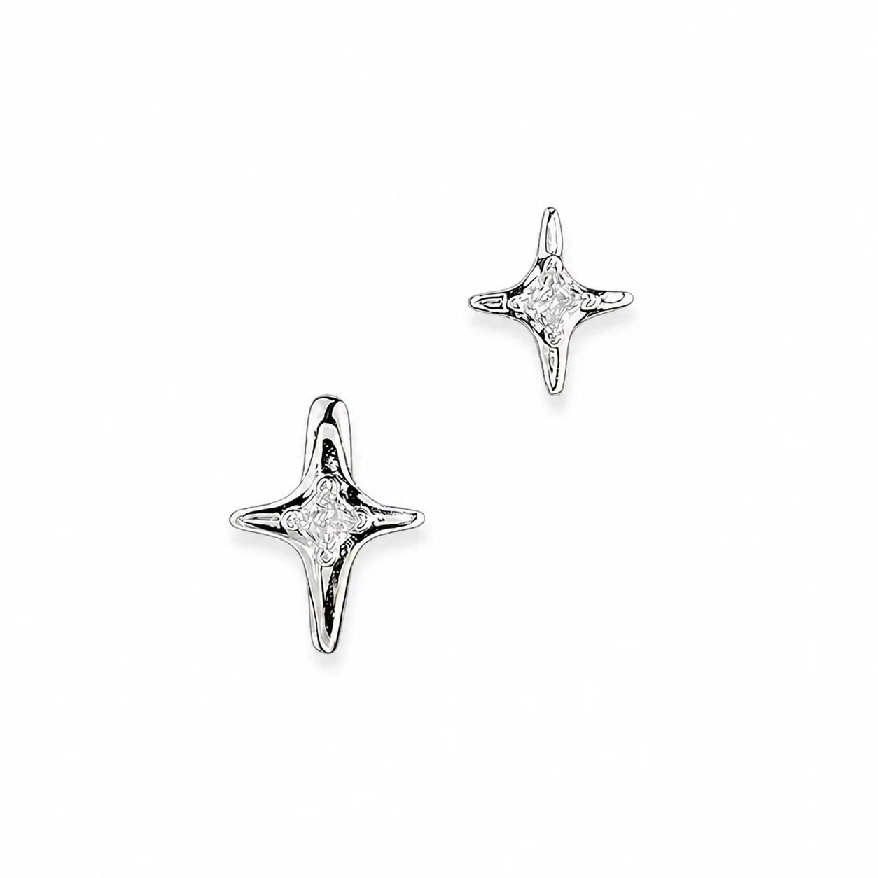 Celestial 316 Stainless Steel Star CZ Huggie Earrings - Galaxy Star Shard - White Single