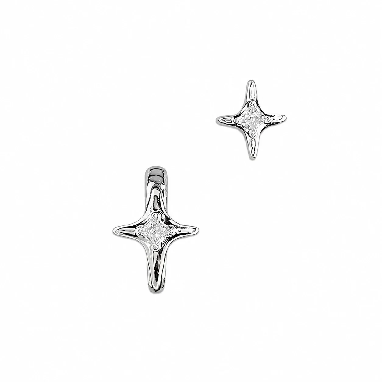 Celestial 316 Stainless Steel Star CZ Huggie Earrings - Galaxy Star Straight Huggie Single