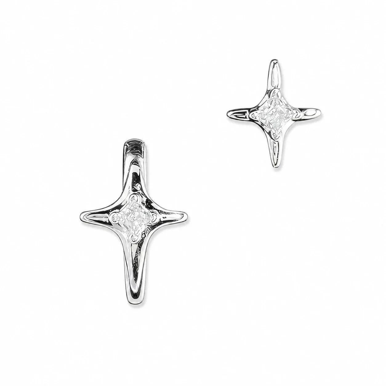 Celestial 316 Stainless Steel Star CZ Huggie Earrings - Star Double Piercing - Pink