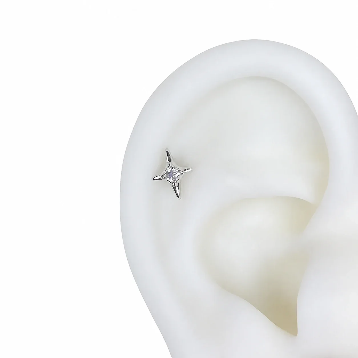 Celestial 316 Stainless Steel Star CZ Huggie Earrings - Galaxy Star Shard - Light Purple Single