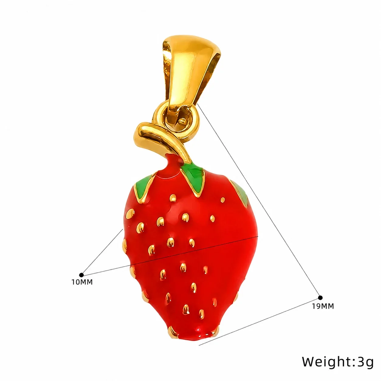 Whimsical Stainless Steel Gold-Tone Enamel Strawberry Cherry Pendant - Gold-Tone Strawberry