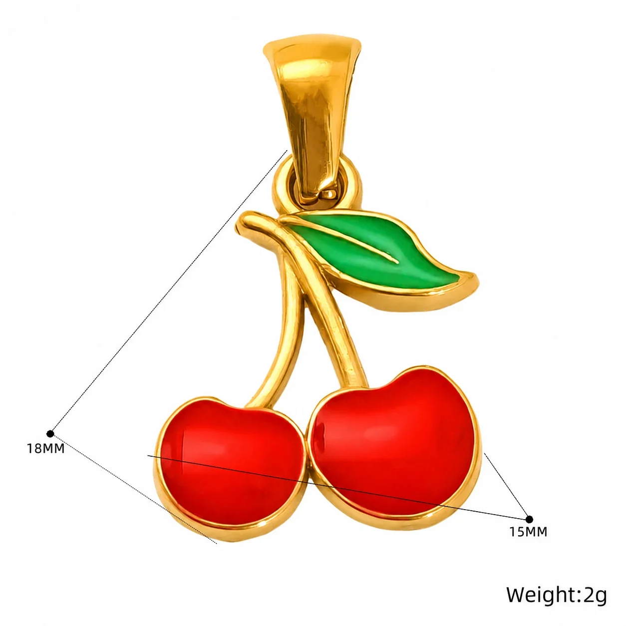 Whimsical Stainless Steel Gold-Tone Enamel Strawberry Cherry Pendant - Gold-Tone Cherry Pair
