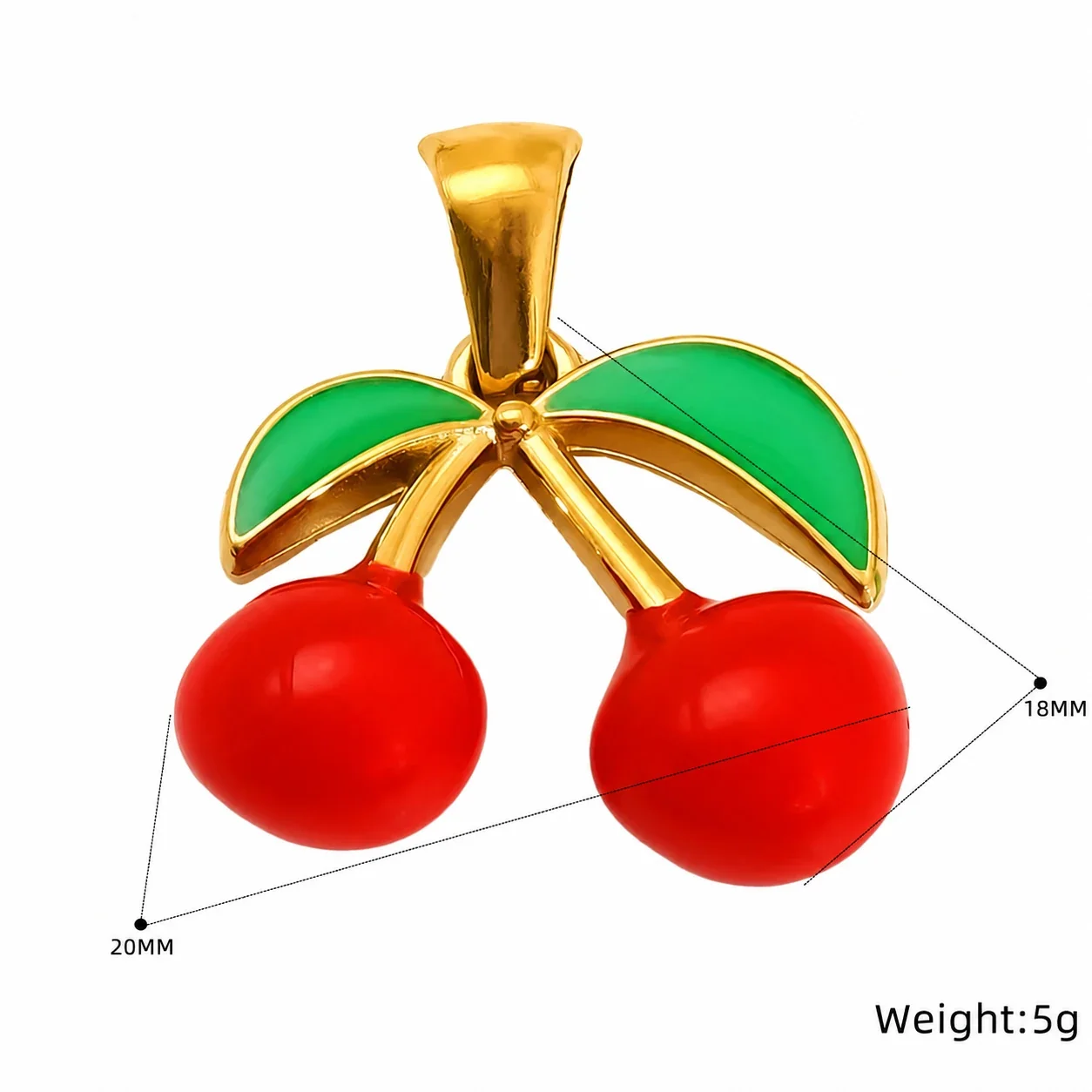 Whimsical Stainless Steel Gold-Tone Enamel Strawberry Cherry Pendant - Gold-Tone Double Cherry