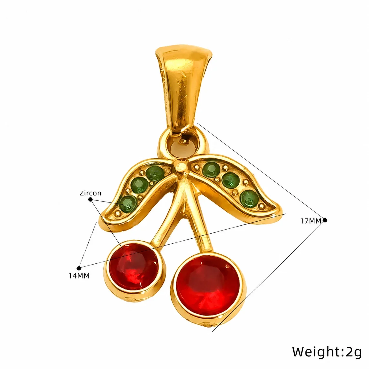 Whimsical Stainless Steel Gold-Tone Enamel Strawberry Cherry Pendant - Gold-Tone Crystal Cherry