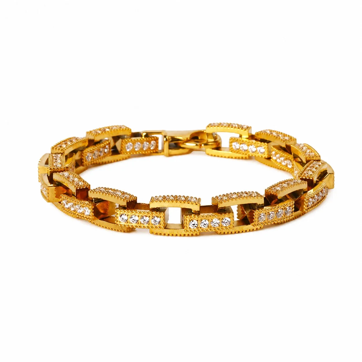 Bold 316 Stainless CZ Rectangle Link Chain Bracelet