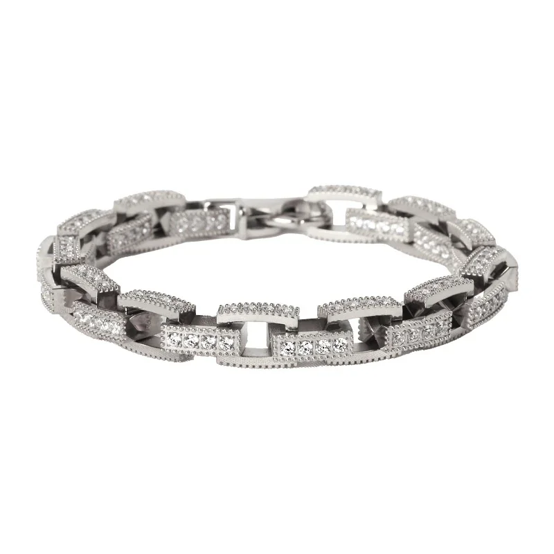 Bold 316 Stainless CZ Rectangle Link Chain Bracelet