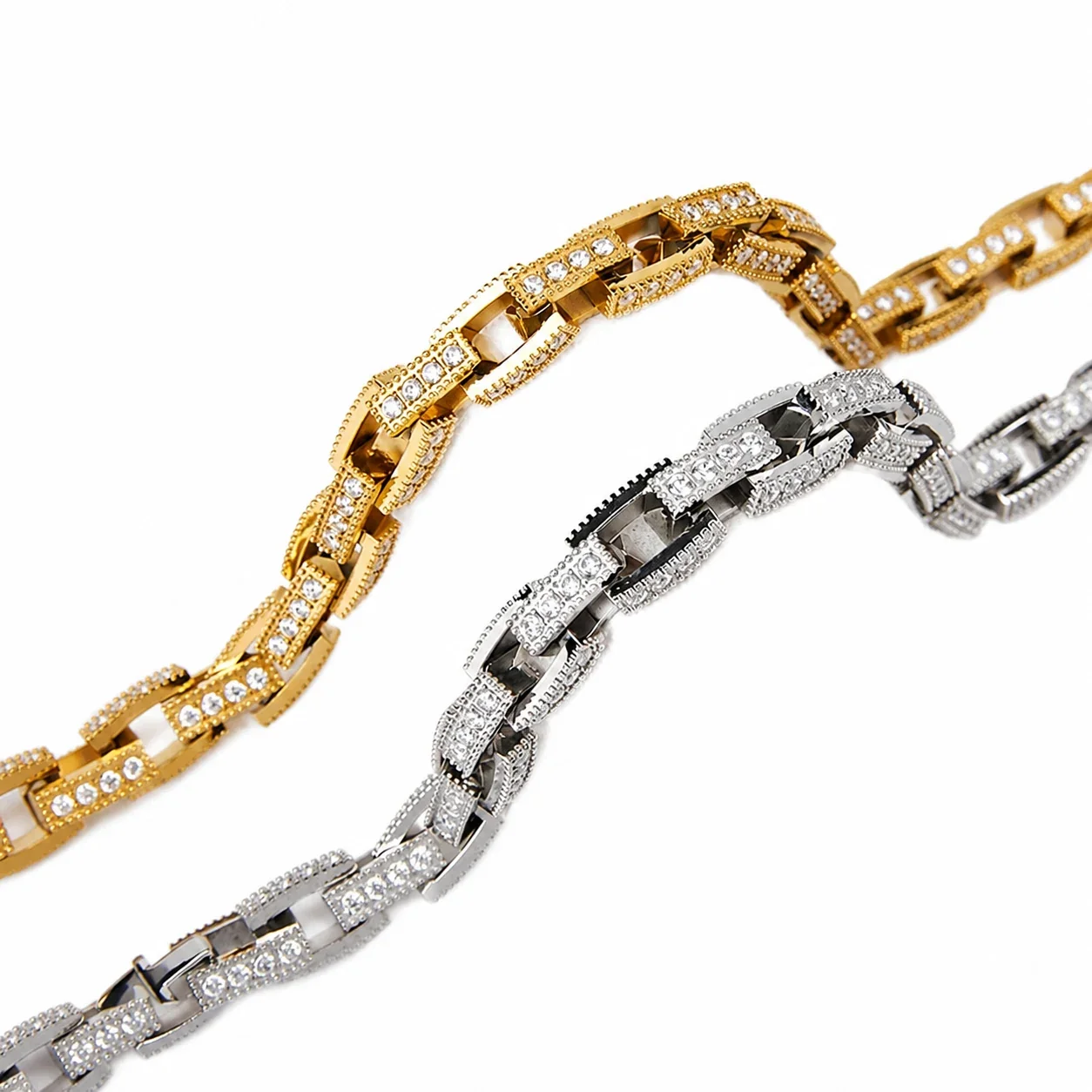 Bold 316 Stainless CZ Rectangle Link Chain Bracelet