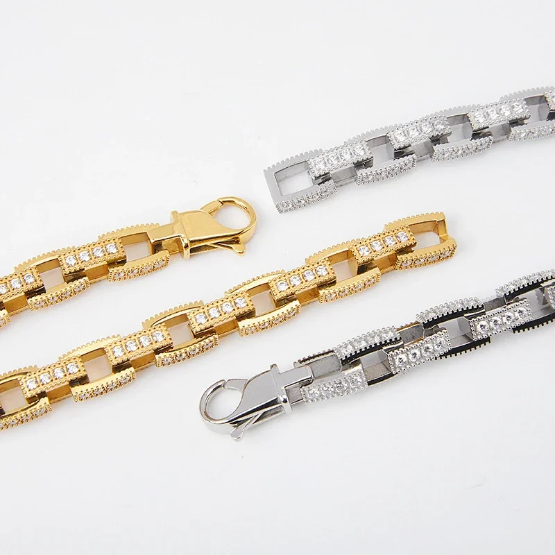Bold 316 Stainless CZ Rectangle Link Chain Bracelet