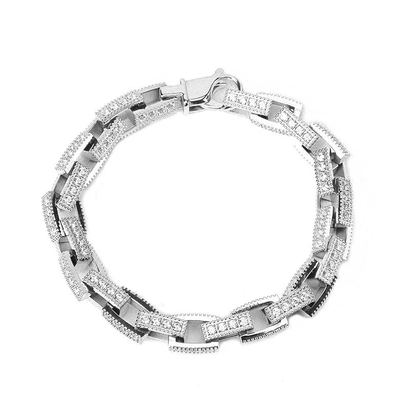 Bold 316 Stainless CZ Rectangle Link Chain Bracelet - Silver CZ