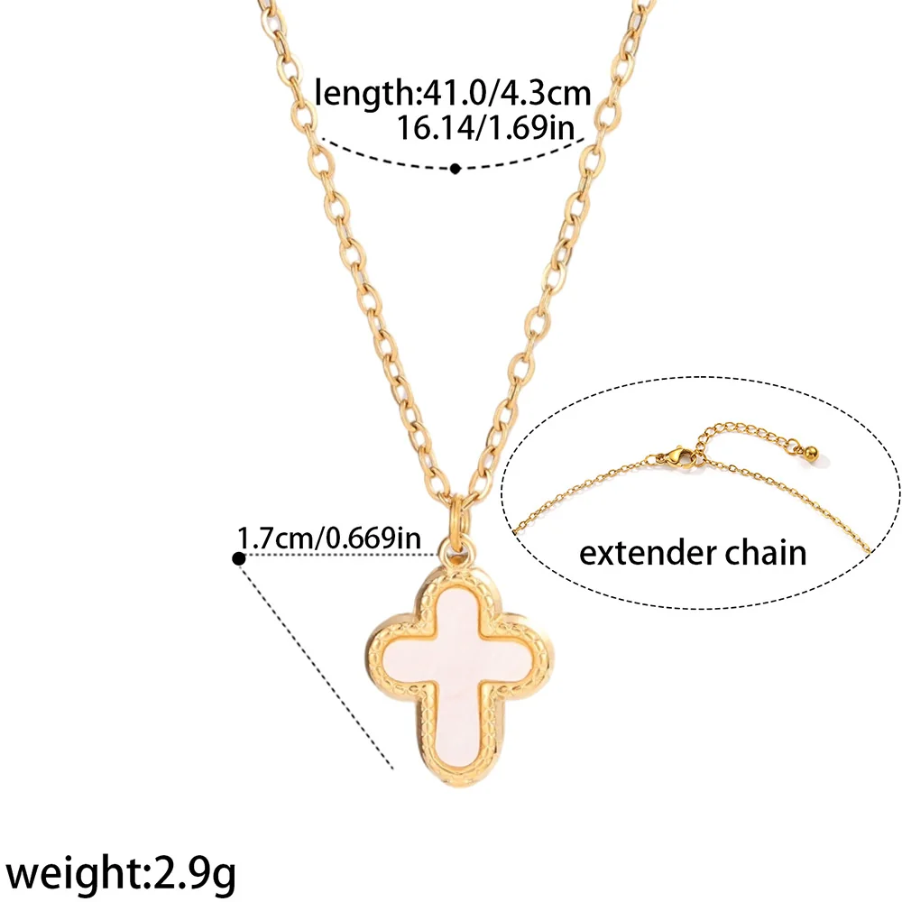 Cross Necklace, White Inlay, 18K Gold-Plated 316 Stainless Steel - Dimensions
