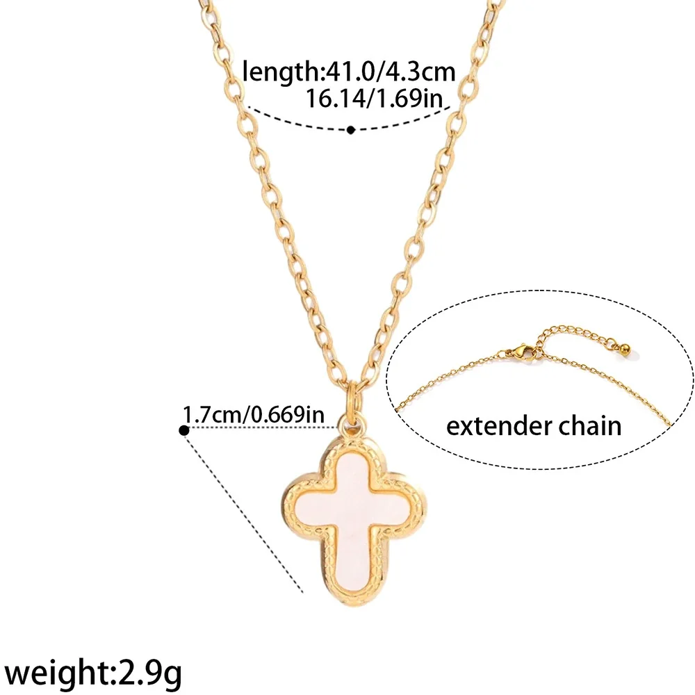 Cross Necklace, White Inlay, 18K Gold-Plated 316 Stainless Steel - Gold
