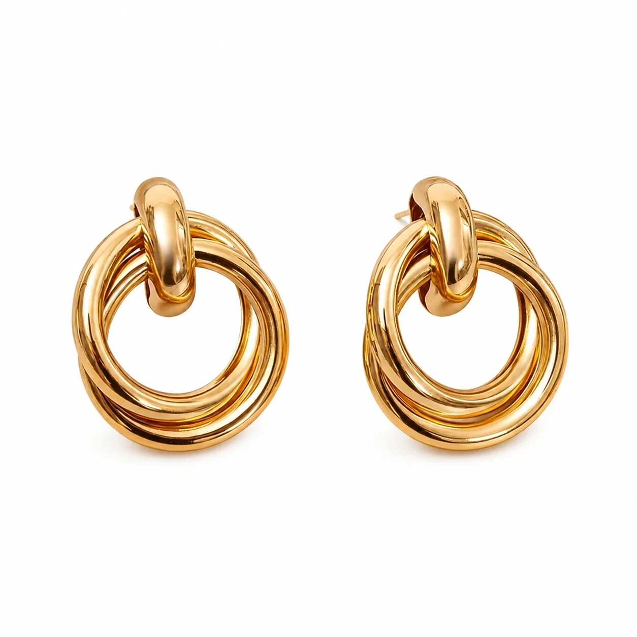 Drop Earrings Multi-Ring Knot 316 Stainless Steel Gold PVD