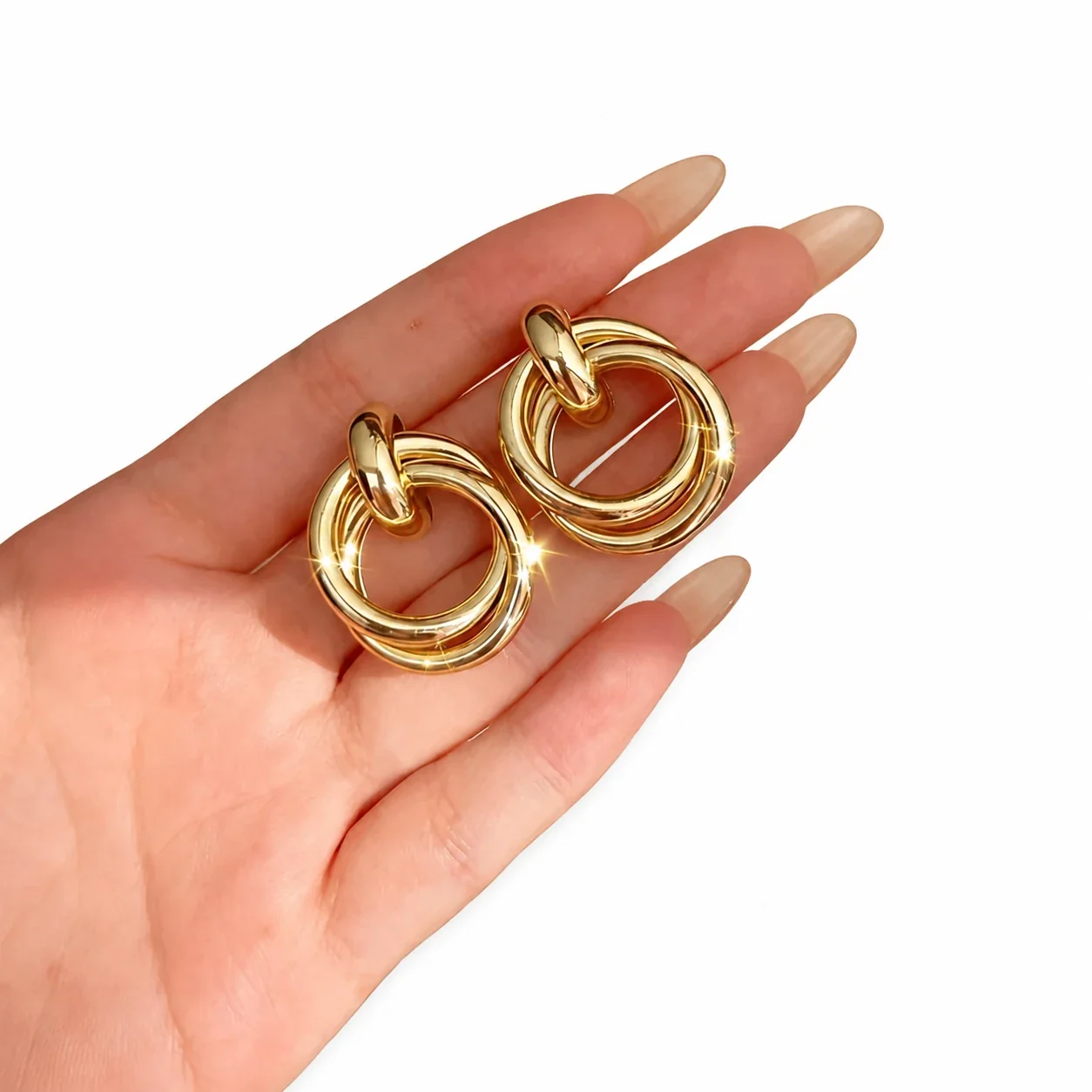 Photo produit : Boucles d'oreilles acier inoxydable 316 PVD doré à nœud multi-anneaux