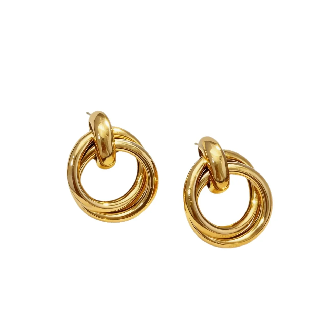Photo produit : Boucles d'oreilles acier inoxydable 316 PVD doré à nœud multi-anneaux
