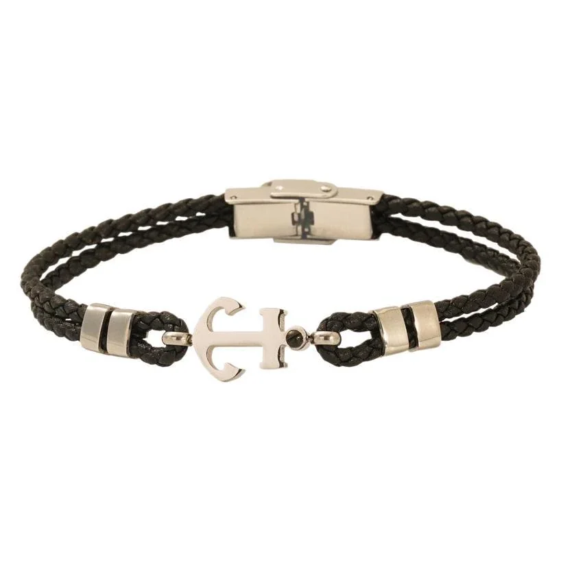 Rugged Stainless Steel Braided Cord Anchor Bracelet
