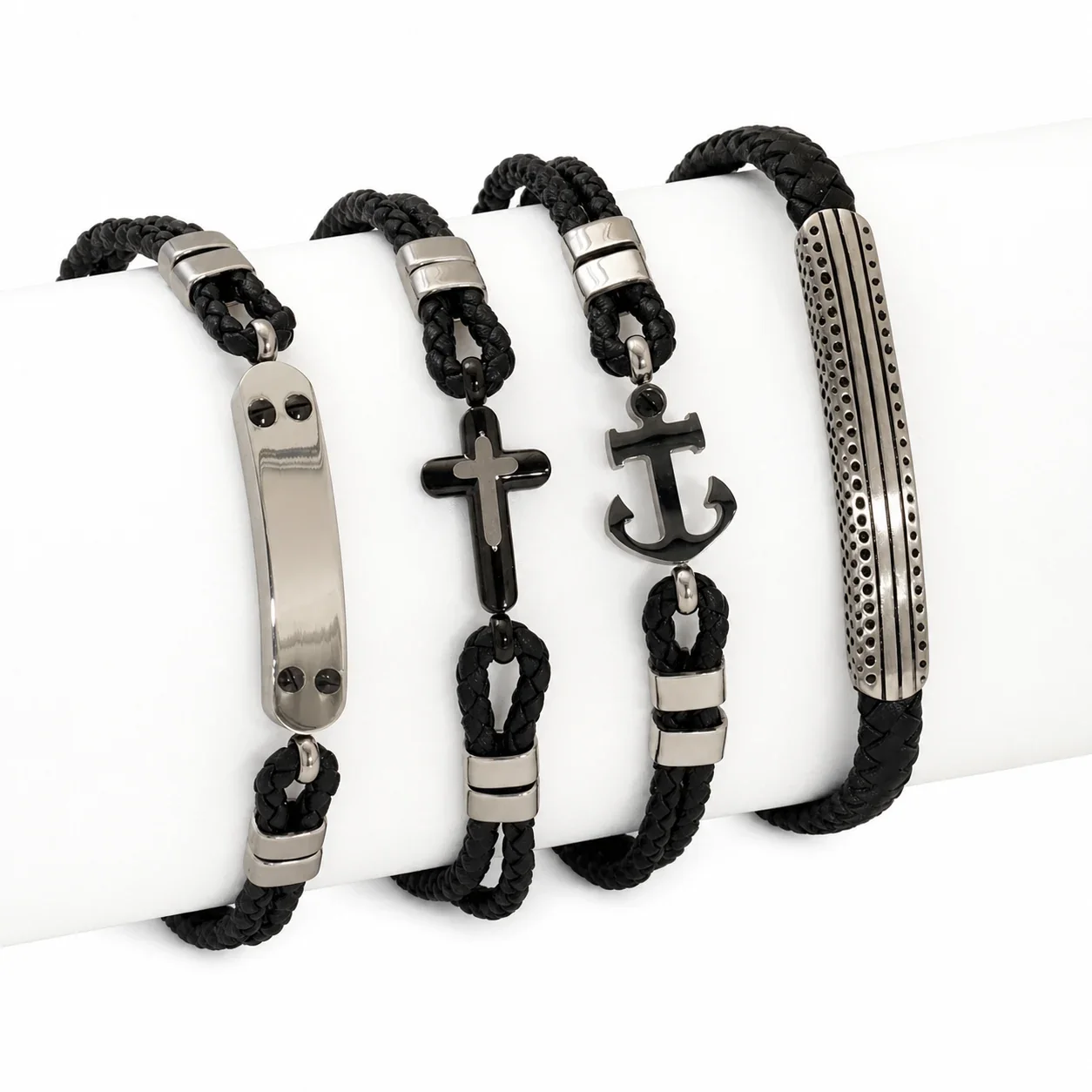 Rugged Stainless Steel Braided Cord Anchor Bracelet