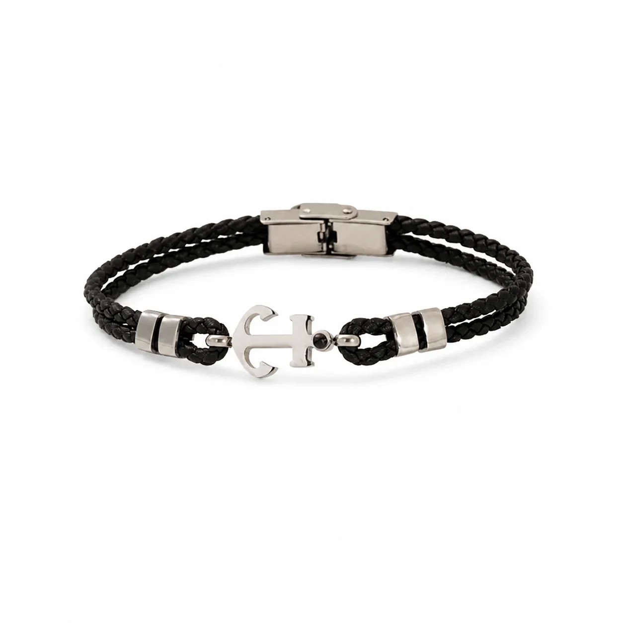 Rugged Stainless Steel Braided Cord Anchor Bracelet