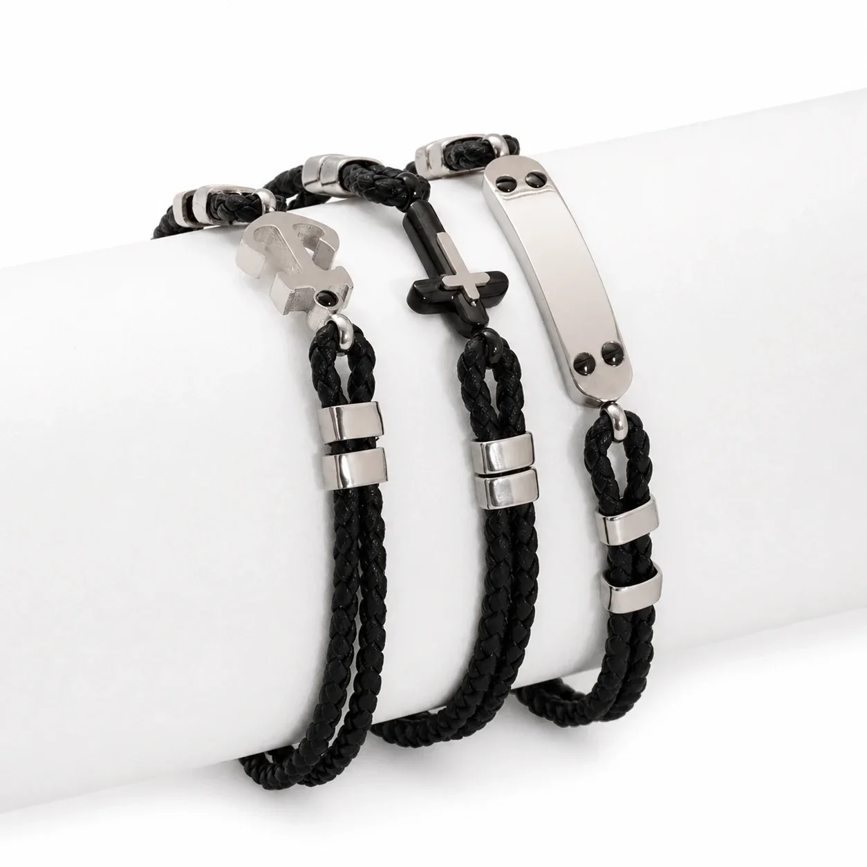 Rugged Stainless Steel Braided Cord Anchor Bracelet