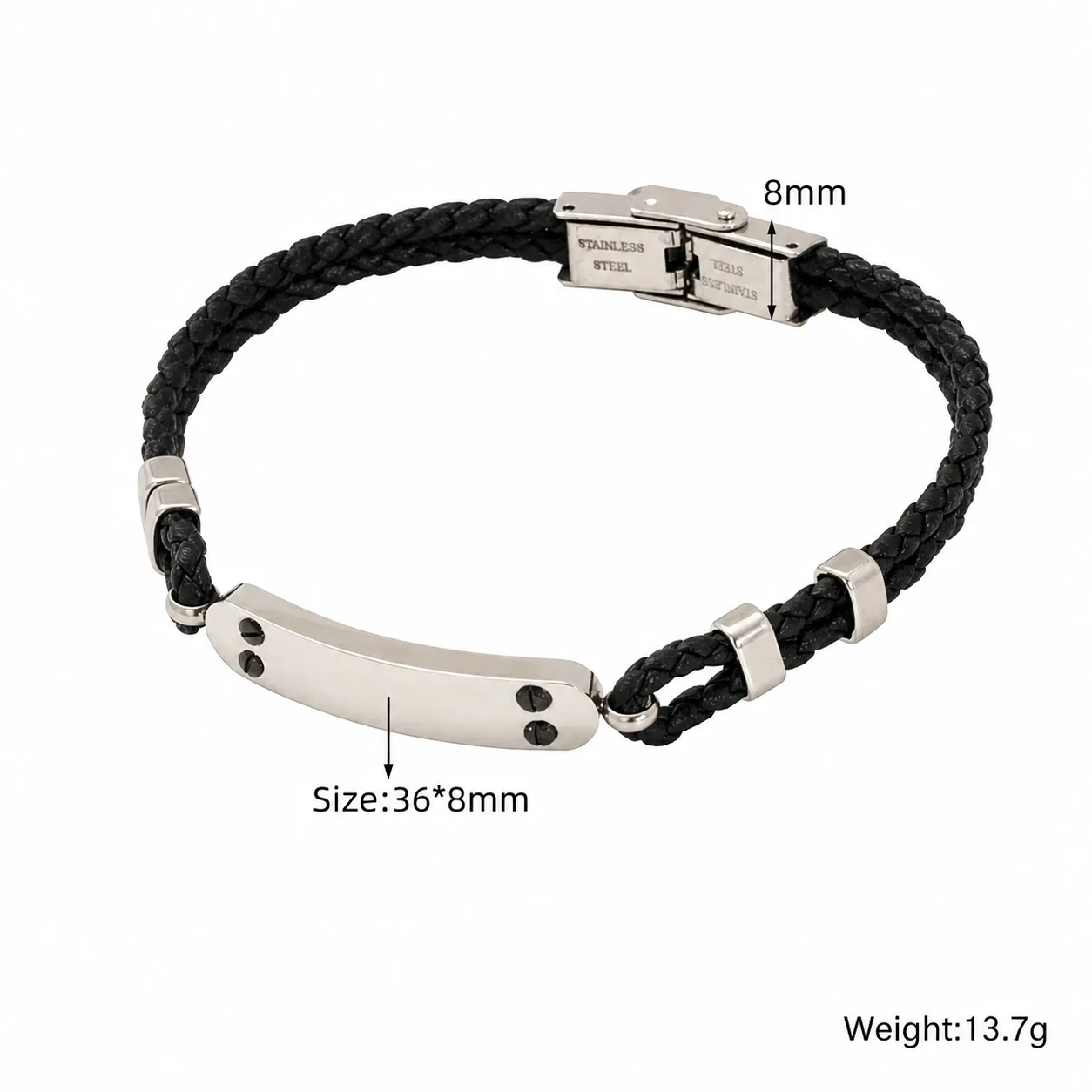 Rugged Stainless Steel Braided Cord Anchor Bracelet - Anchor Silver