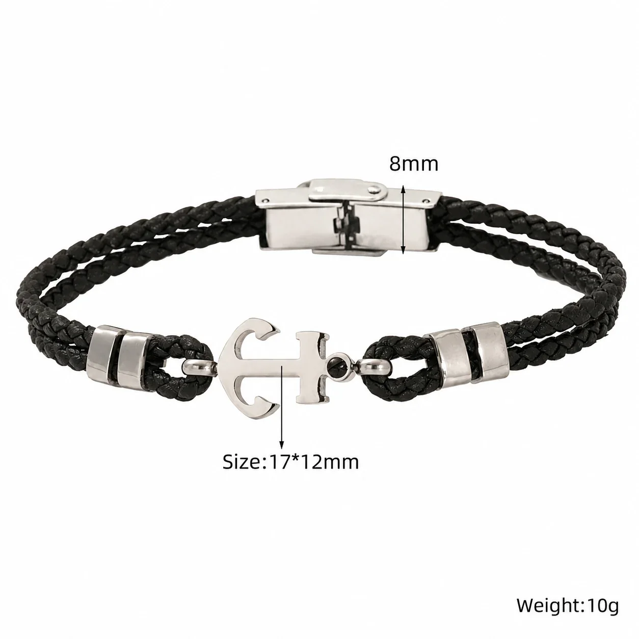 Rugged Stainless Steel Braided Cord Anchor Bracelet - Cross Silver