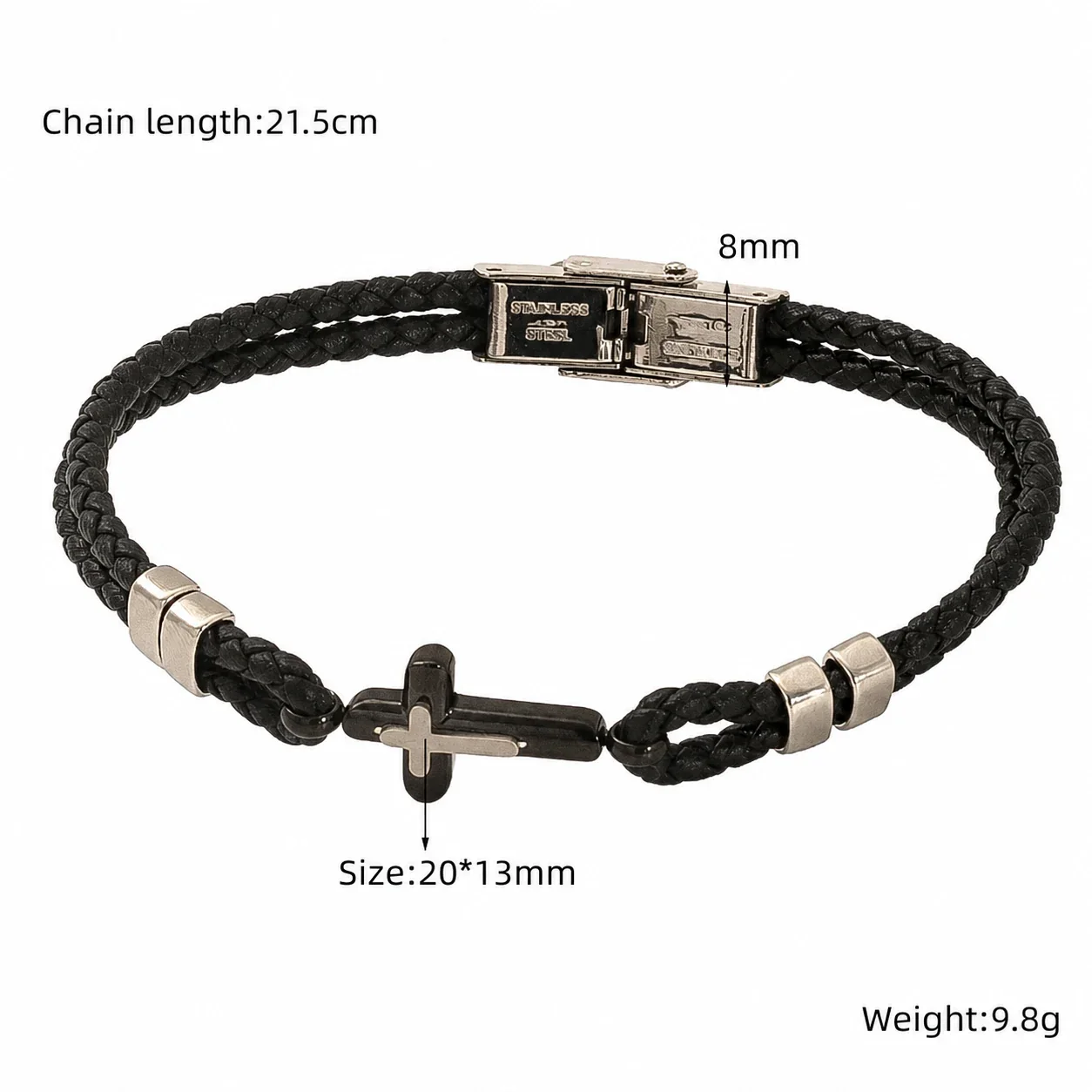 Rugged Stainless Steel Braided Cord Anchor Bracelet - Plate Silver