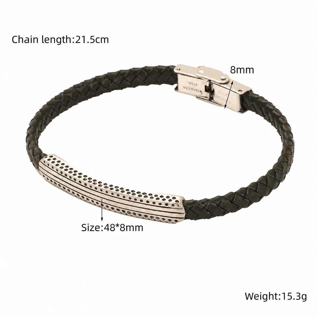 Rugged Stainless Steel Braided Cord Anchor Bracelet - Bar Silver