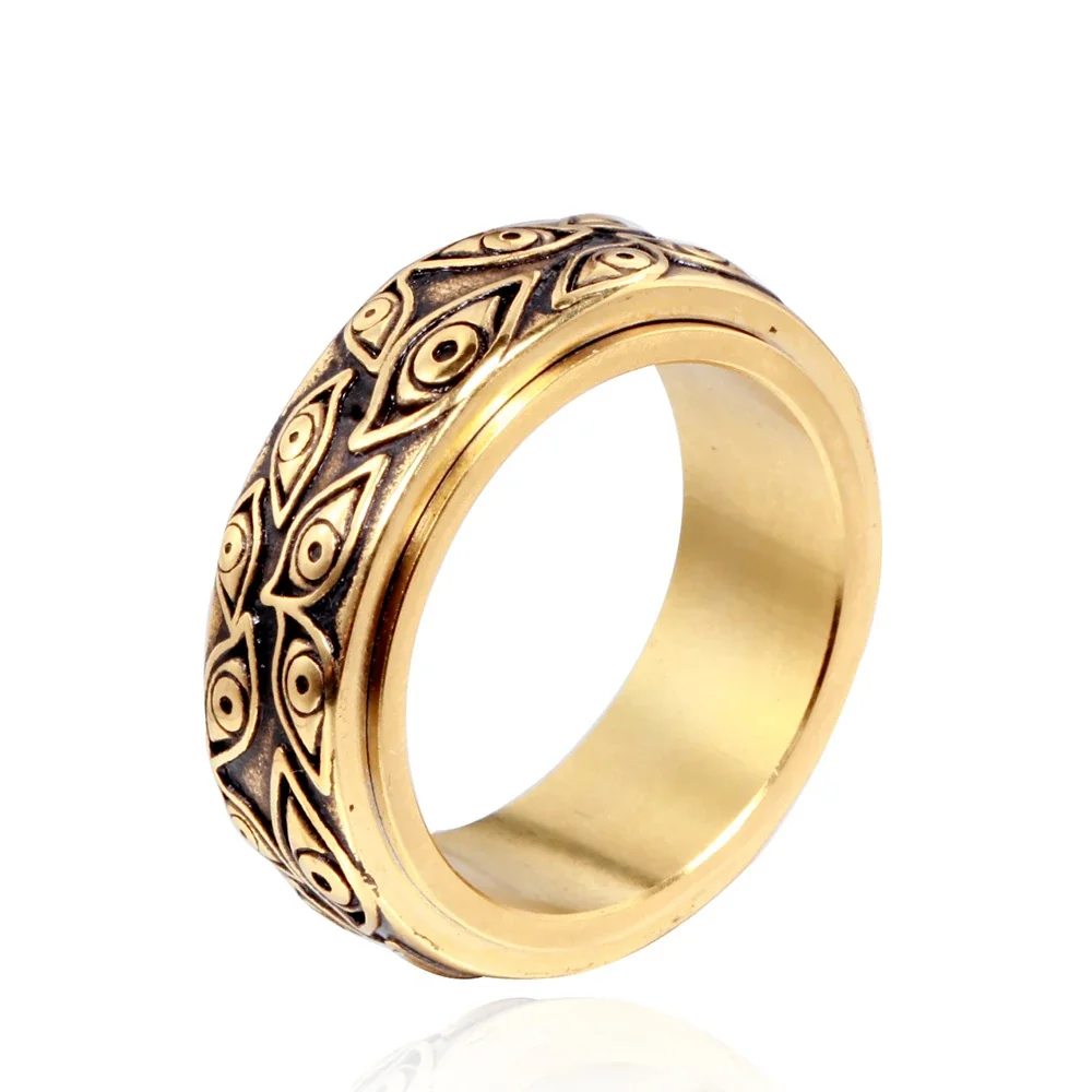Eye Motif Spinner Ring, Wide Band, Stainless Steel