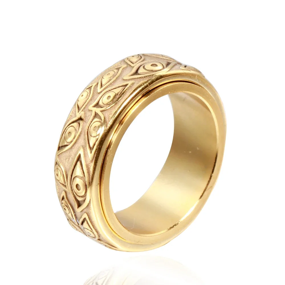 Eye Motif Spinner Ring, Wide Band, Stainless Steel