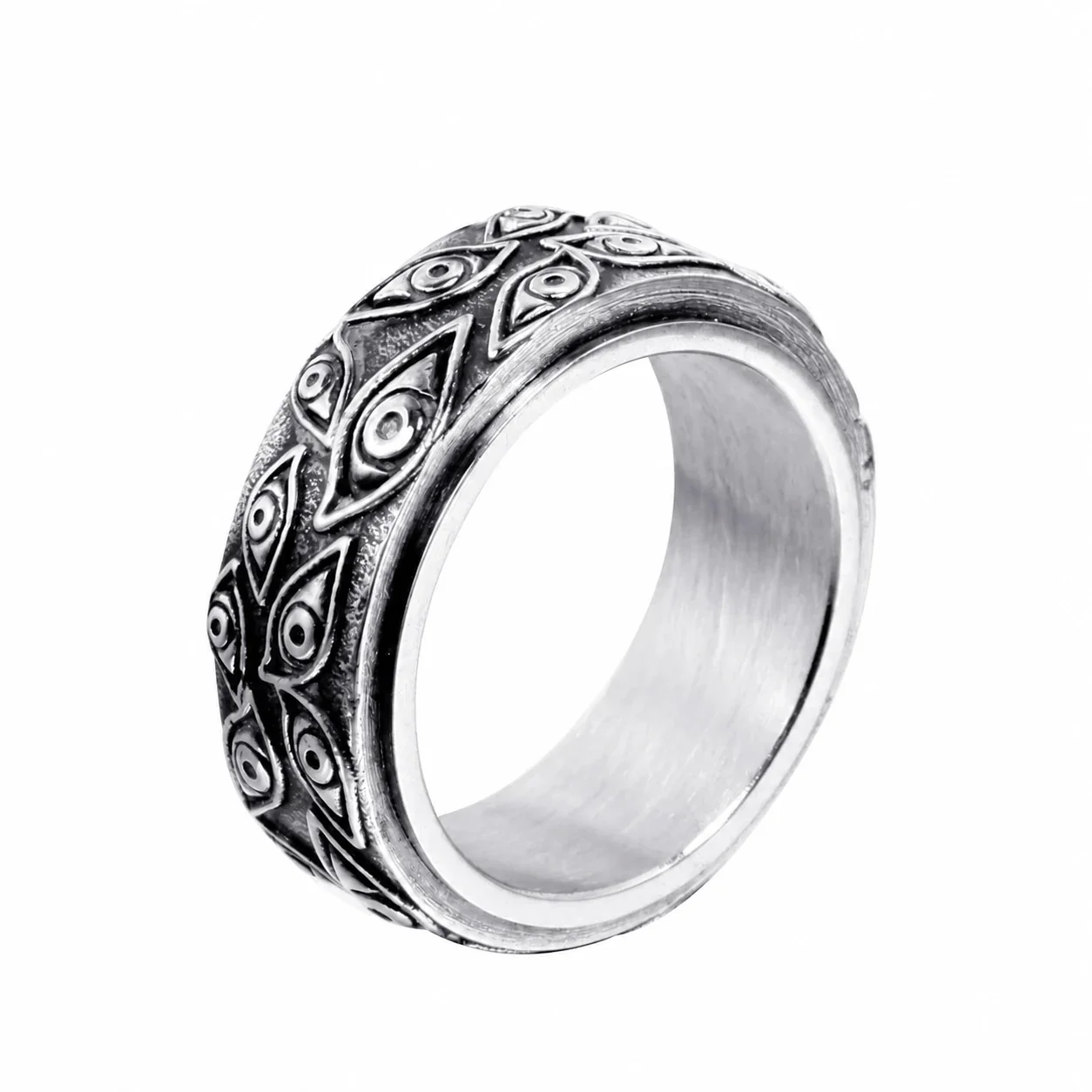 Eye Motif Spinner Ring, Wide Band, Stainless Steel