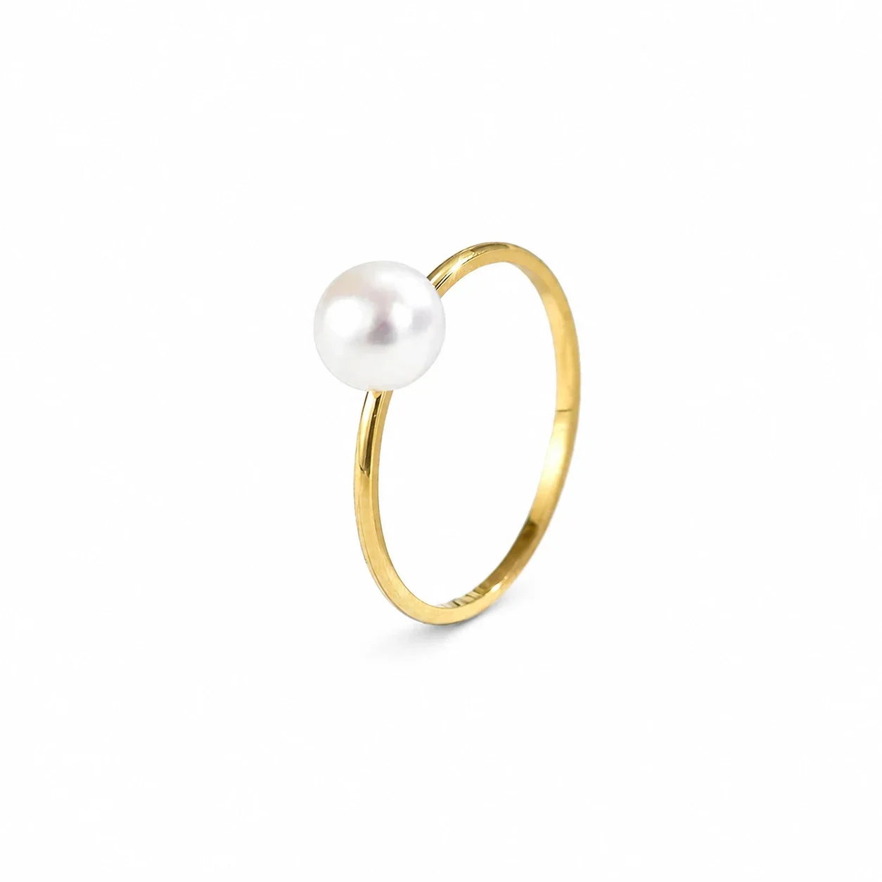 Delicate Stainless Steel Slim Pearl Solitaire Ring