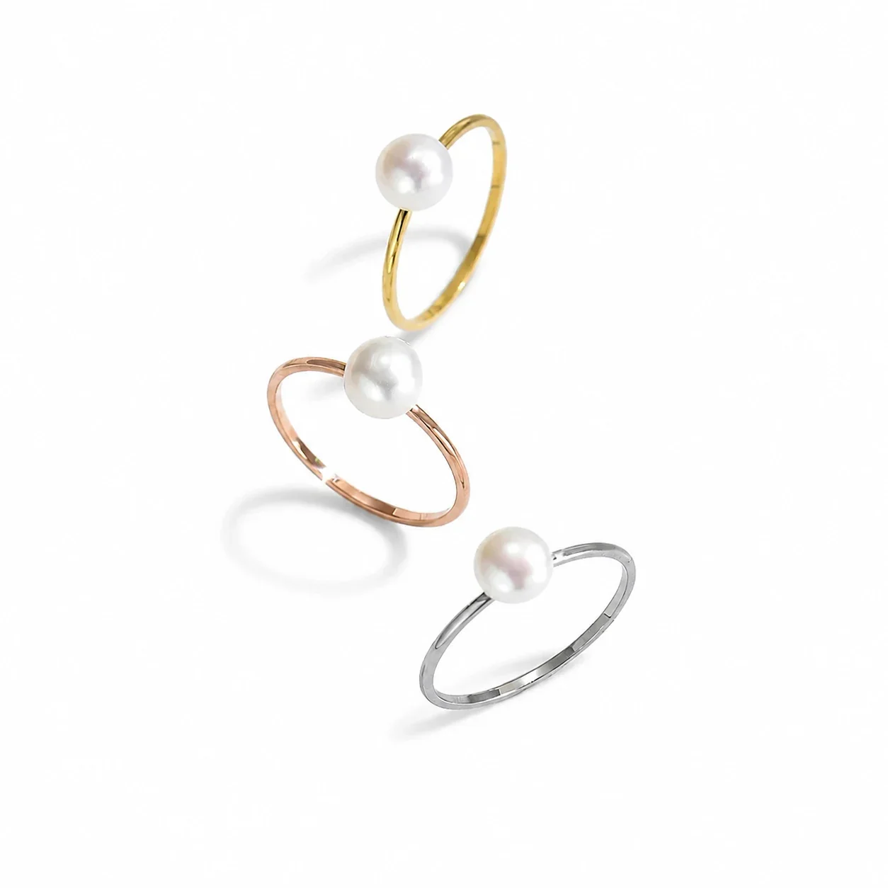Delicate Stainless Steel Slim Pearl Solitaire Ring