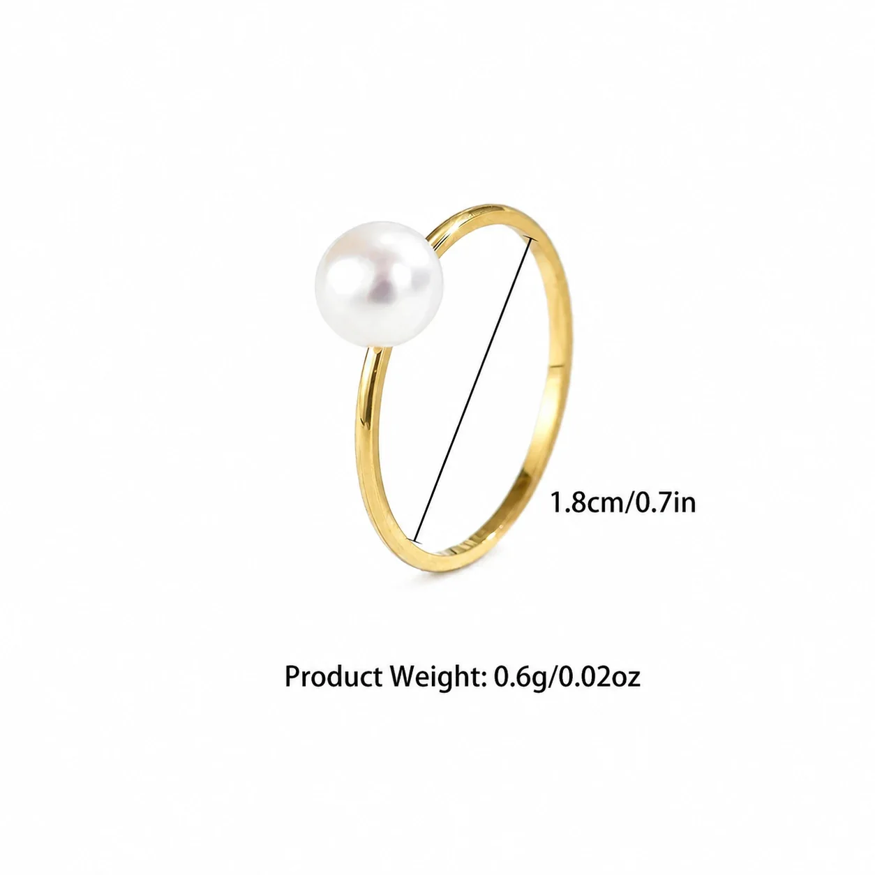 Delicate Stainless Steel Slim Pearl Solitaire Ring