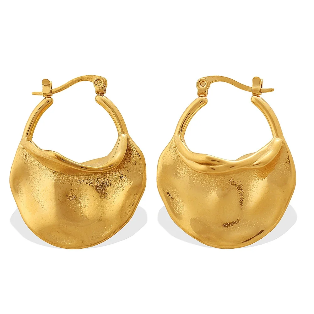 Hammered Drop Hoop Earrings, 18K Gold-Plated Stainless Steel