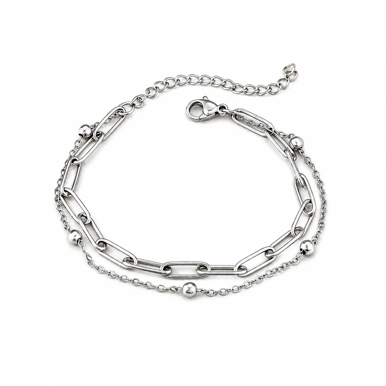 Bracelet Paperclip Links Bead Chain 316 Stainless Steel PVD
