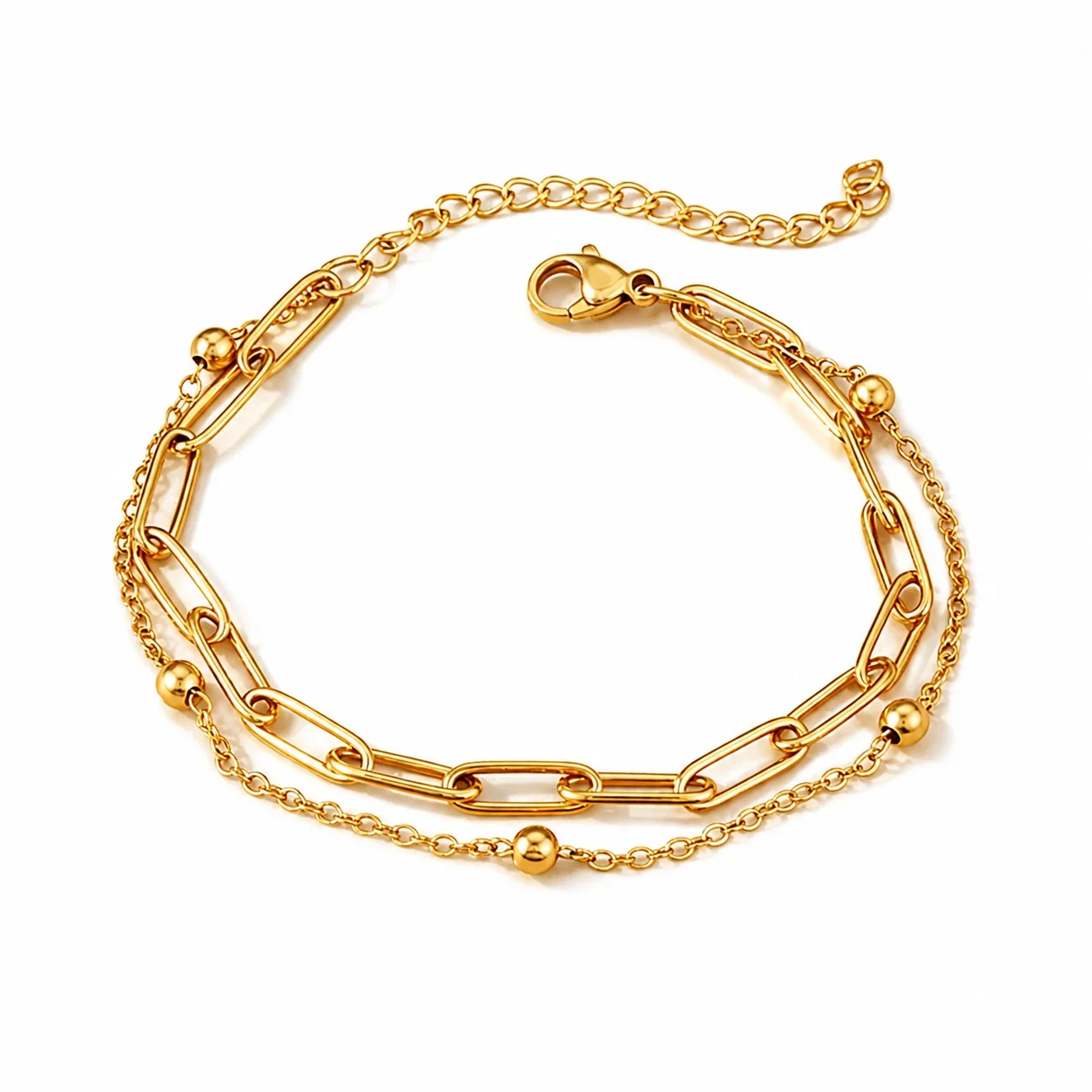 Bracelet Paperclip Links Bead Chain 316 Stainless Steel PVD