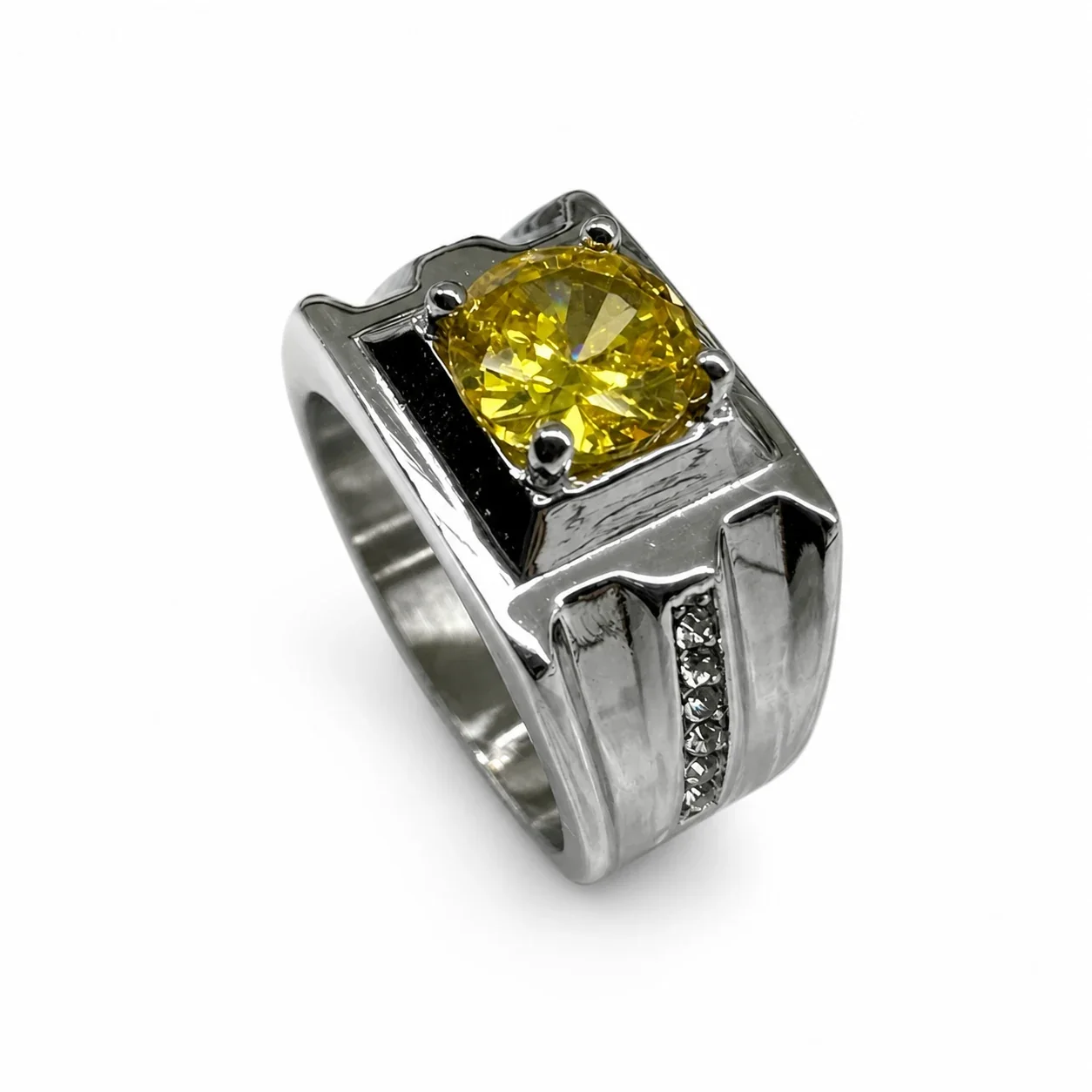 Bold 316 Stainless Steel Round-Cut Signet Ring