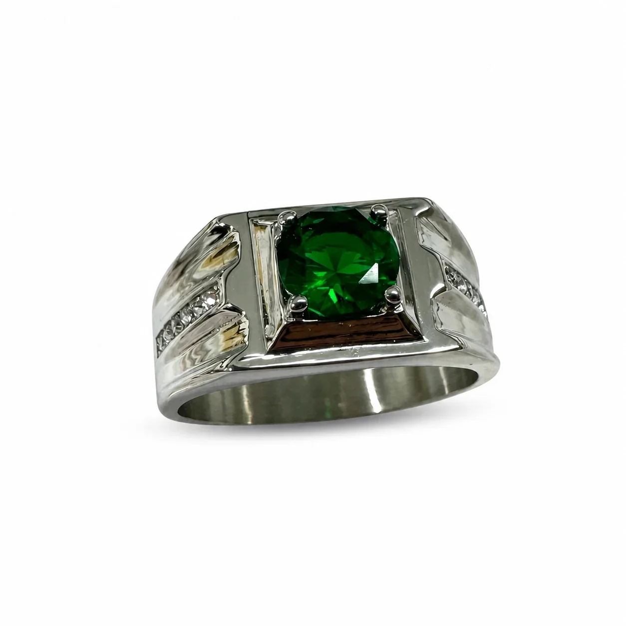 Bold 316 Stainless Steel Round-Cut Signet Ring