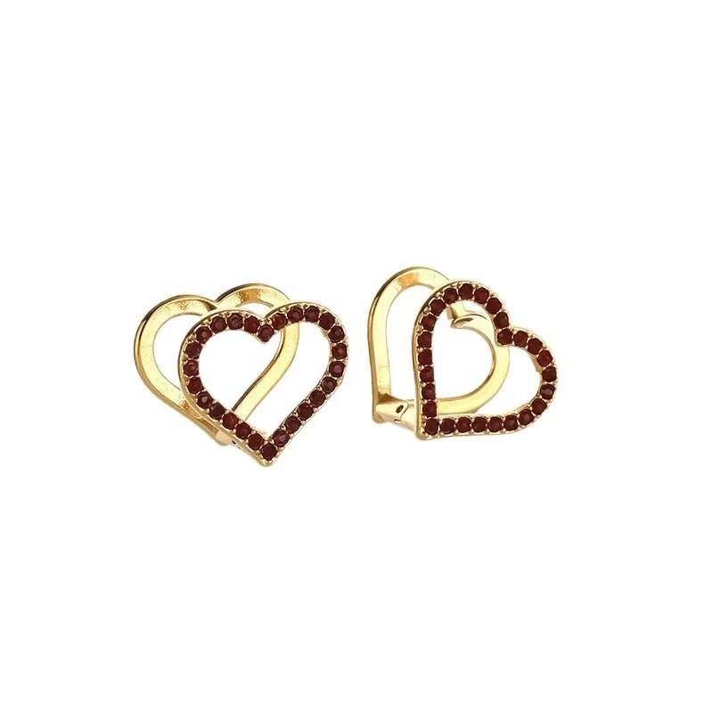 Heart Huggie Earrings with Crystal Outline, Stainless Steel