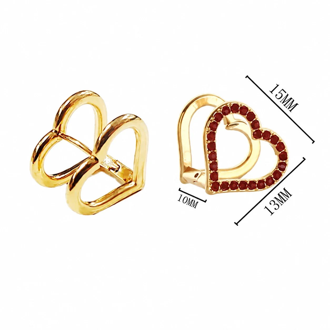 Heart Huggie Earrings with Crystal Outline, Stainless Steel