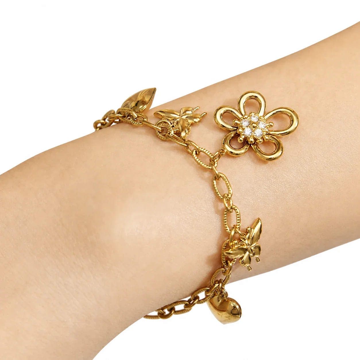 Playful 316L Flower Heart Butterfly Charm Jewelry Set