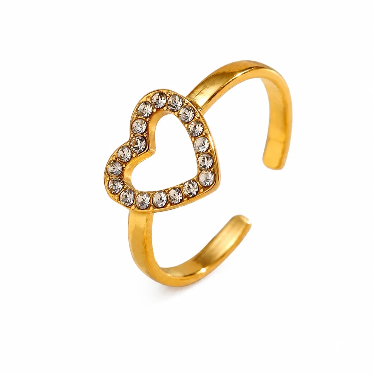 Romantic 316 Stainless Steel Pavé Heart Ring