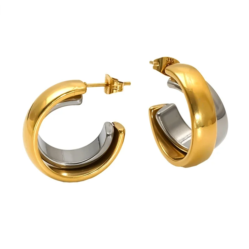 Sculptural Two-Tone Detachable Link Hoop Earrings